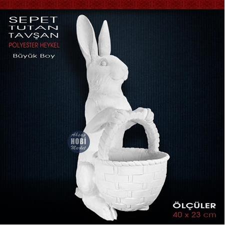 Sepet Tutan Tavşan Heykeli Büyük (40x23cm) Ham Polyester
