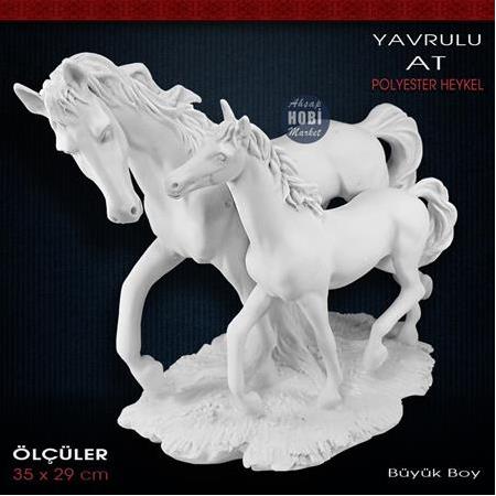 Yavrulu At Heykeli Büyük (35x29 cm) Ham Polyester