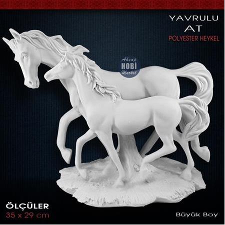 Yavrulu At Heykeli Büyük (35x29 cm) Ham Polyester