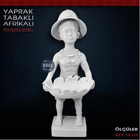 Yaprak Tabaklı Afrikalı Biblo Sunumluk (34x14 cm) Ham Polyester