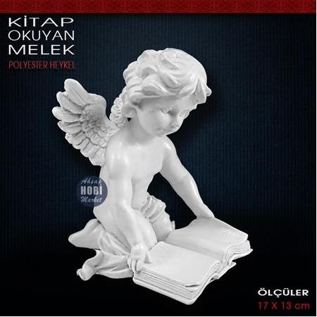 Kitap Okuyan Melek Heykeli (17x13 cm) Ham Polyester