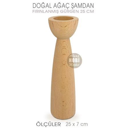 Ahşap Şamdan Mumluk Uzun Boy (25X7 cm) Doğal Ağaç