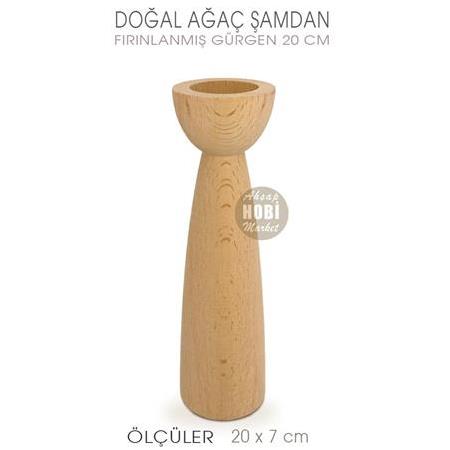 Ahşap Şamdan Mumluk Kısa Boy (20X7 cm) Doğal Ağaç