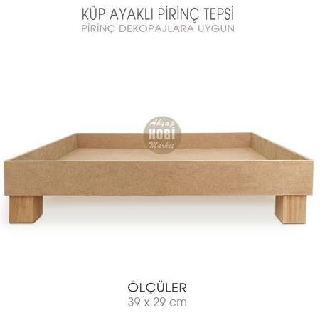 Küp Ayaklı Pirinç Dekopaj Tepsi (39x29 cm) Dikdörtgen