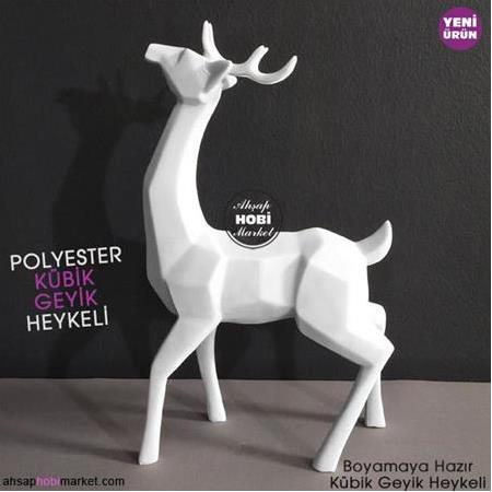 Polyester Kübik Geyik Heykeli (27x17cm)