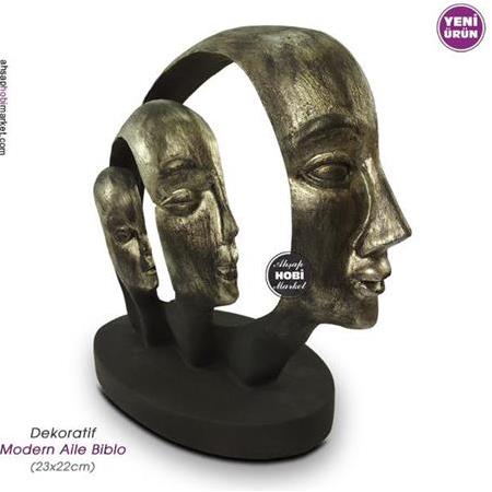 Dekoratif Modern Aile Maske Heykeli (23x22cm) Mat Siyah Platin