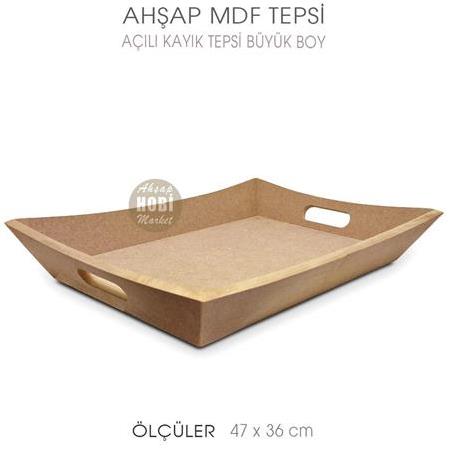 Ahşap Açılı Kayık Tepsi Büyük Boy (47x36 cm) Ham