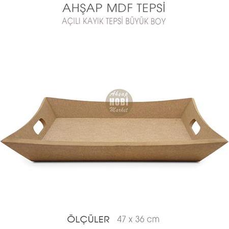 Ahşap Açılı Kayık Tepsi Büyük Boy (47x36 cm) Ham