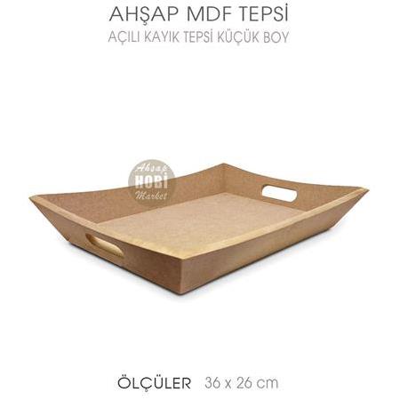Ahşap Açılı Kayık Tepsi Küçük Boy (36x26 cm) Ham