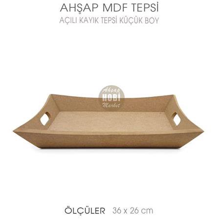Ahşap Açılı Kayık Tepsi Küçük Boy (36x26 cm) Ham