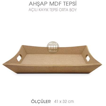 Ahşap Açılı Kayık Tepsi Orta Boy (41x32 cm) Ham