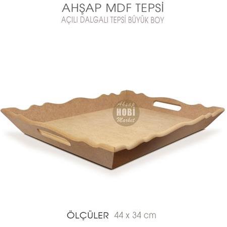 Ahşap Dalgalı Açılı Tepsi Büyük Boy (44x34 cm) Ham