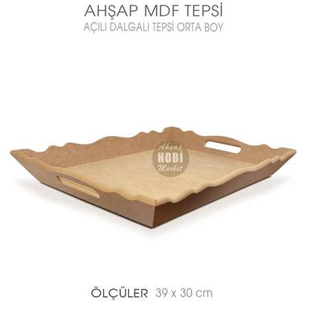 Ahşap Dalgalı Açılı Tepsi Orta Boy (39x30 cm) Ham