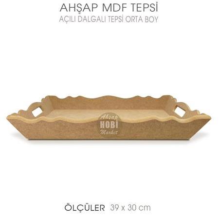 Ahşap Dalgalı Açılı Tepsi Orta Boy (39x30 cm) Ham