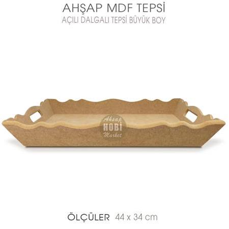 Ahşap Dalgalı Açılı Tepsi Büyük Boy (44x34 cm) Ham