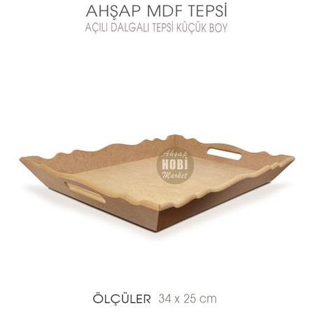Ahşap Dalgalı Açılı Tepsi Küçük Boy (34x25 cm) Ham