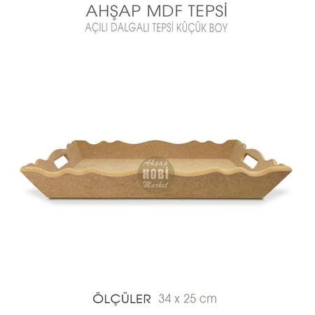 Ahşap Dalgalı Açılı Tepsi Küçük Boy (34x25 cm) Ham