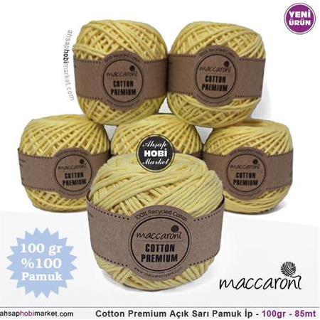 Cotton Premium Açık Sarı Renkli Pamuk İp - 100gr - 85mt