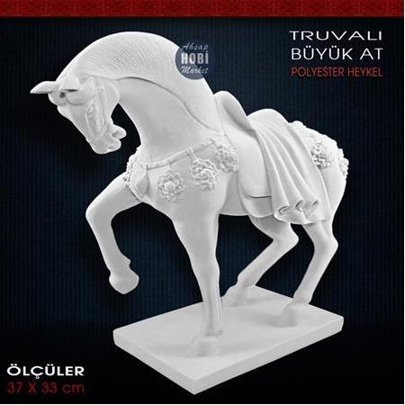 Truvalı Büyük At Heykeli (36x33 cm) Ham Polyester