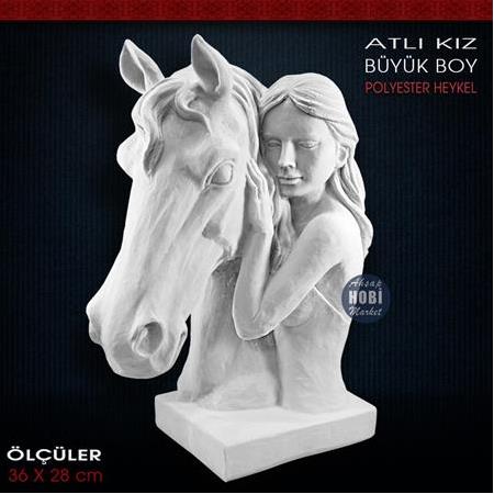 Polyester Atlı Kız Heykeli - Büyük (36x28cm)