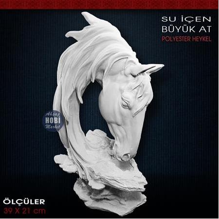 Su İçen At Kafası Heykeli Büyük (39x21 cm) Ham Polyester
