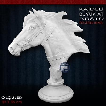 Kaideli Büyük At Başı Heykeli (39x35 cm) Ham Polyester