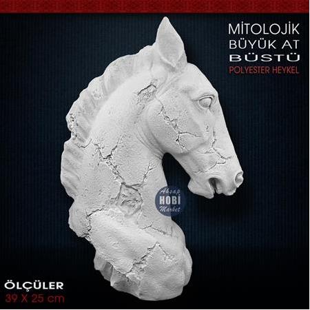 Mitolojik At Başı Heykeli Büyük (39x25 cm) Ham Polyester