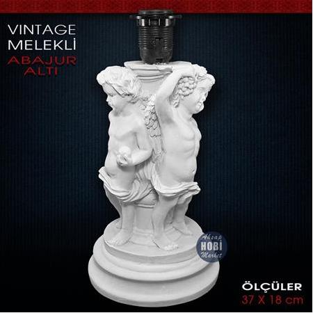 Vintage Melekli Abajur Altı (37x18 cm) Ham Polyester