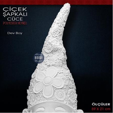 Çiçek Şapkalı Dev Cüce Heykeli (59x21 cm) Ham Polyester