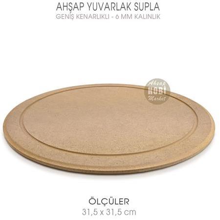 Ahşap Yuvarlak Supla Pano (31,5x31,5 cm) Geniş Kenarlıklı
