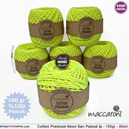 Cotton Premium Neon Sarı Pamuk İp - 100gr - 85mt