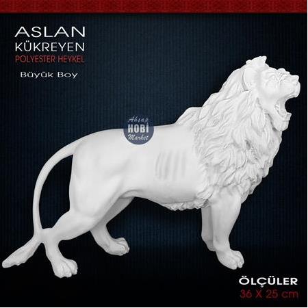 Kükreyen Aslan Heykeli Büyük Boy (36x25 cm) Ham Polyester