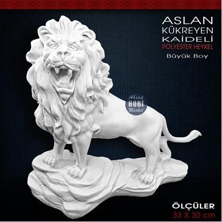 Kükreyen Kaideli Aslan Heykeli Büyük (33x30 cm) Ham Polyester