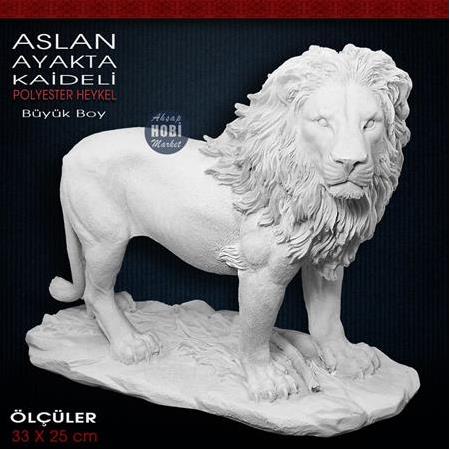 Ayakta Duran Kaideli Aslan Heykeli (33x25 cm) Ham Polyester