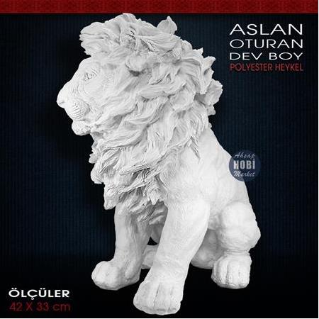 Oturan Aslan Heykeli Dev Boy (42x33 cm) Ham Polyester