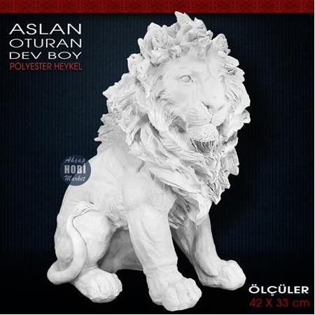 Oturan Aslan Heykeli Dev Boy (42x33 cm) Ham Polyester