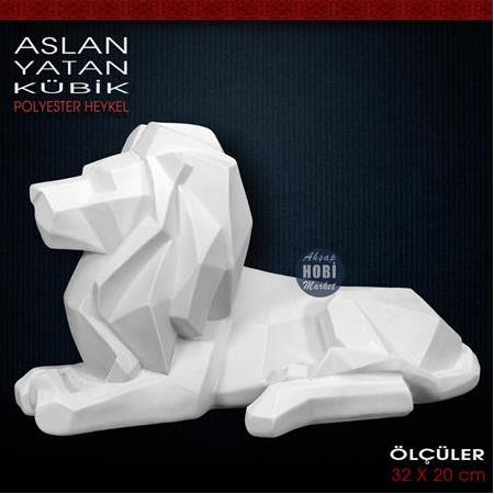 Kübik Aslan Heykeli Yatan (32x20 cm) Ham Polyester