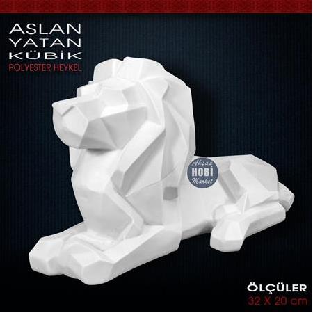 Kübik Aslan Heykeli Yatan (32x20 cm) Ham Polyester
