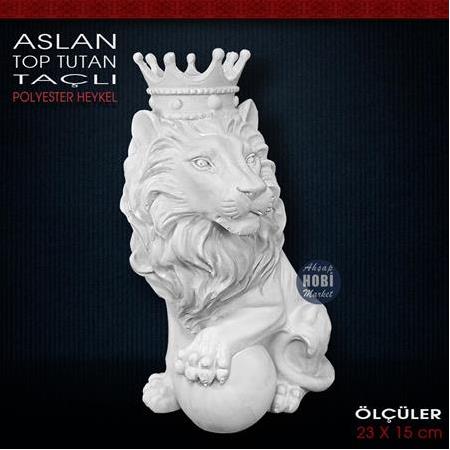 Top Tutan Taçlı Aslan Biblo (23x15 cm) Ham Polyester