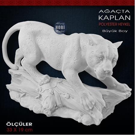 Ağaç Üzerinde Kaplan Heykeli (33x19 cm) Ham Polyester