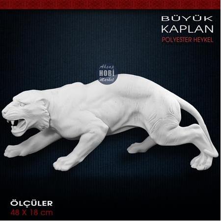 Büyük Kaplan Heykeli (48x18 cm) Ham Polyester