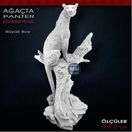 Ağaçta Panter Heykeli Büyük Boy (50x25 cm) Ham Polyester