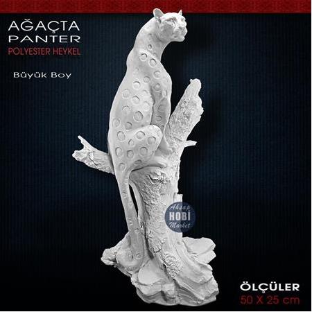 Ağaçta Panter Heykeli Büyük Boy (50x25 cm) Ham Polyester