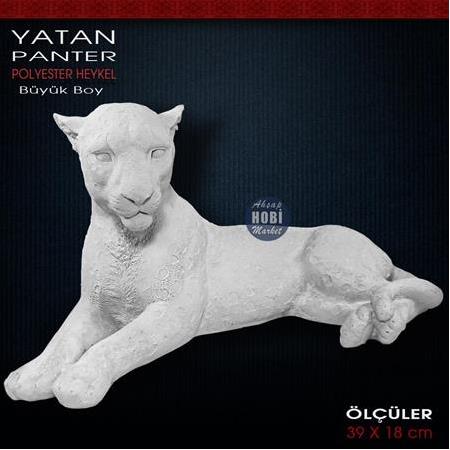 Yatan Panter Heykeli Büyük (39x18 cm) Ham Polyester