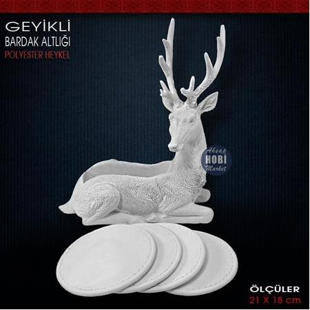 Geyikli Bardak Altlığı (21x18cm) Ham Polyester