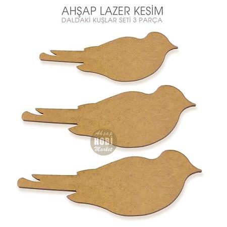 Daldaki Kuşlar 3'lü Kuş Figürleri Seti Lazer Kesim Ahşap