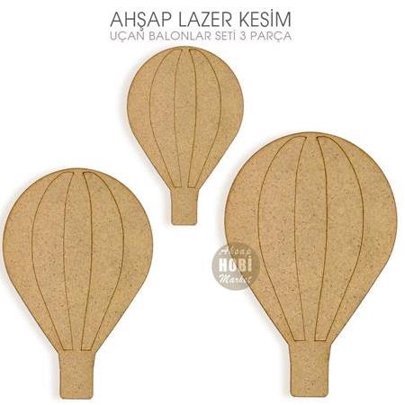 Uçan Balon Figürleri Seti (3 Parça) Ahşap Lazer Kesim