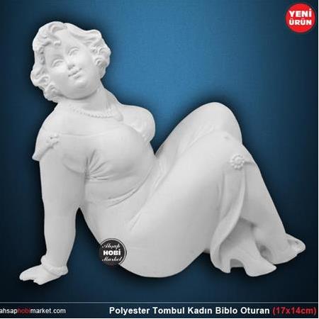 Polyester Tombul Kadın Biblo Oturan (17x14cm)