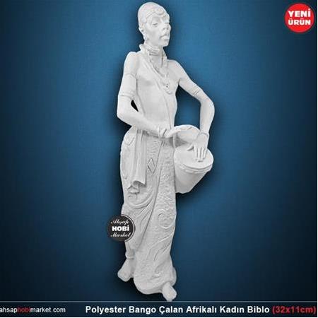 Polyester Afrikalı Kadın Biblo Dümbelek Çalan (32x11cm)