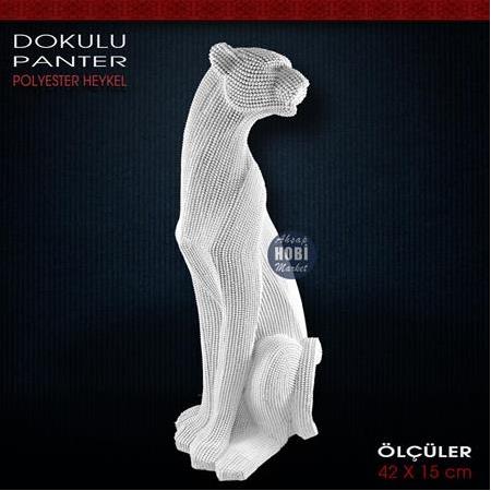 Dokulu Panter Heykeli (42x15 cm) Ham Polyester